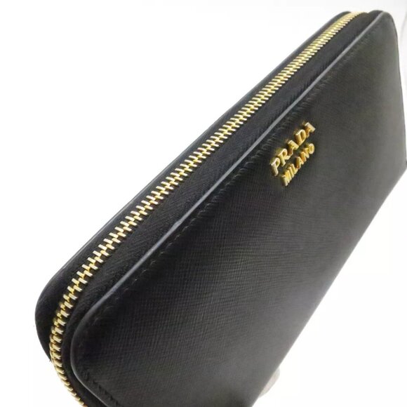 PRADA Saffiano Triang Zippy Round Wallet Black - Picture 4 of 12